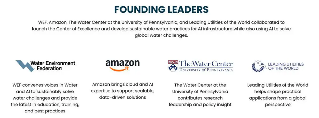 List of founding leaders. Water Environment Federation, Amazon, University of Pennsylvania, Leading Utilities of the World.