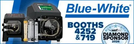 Ad for Blue-White, Diamond Sponsor for WEFTEC 2026