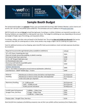 WEFTEC Sample Booth Budget - WEFTEC
